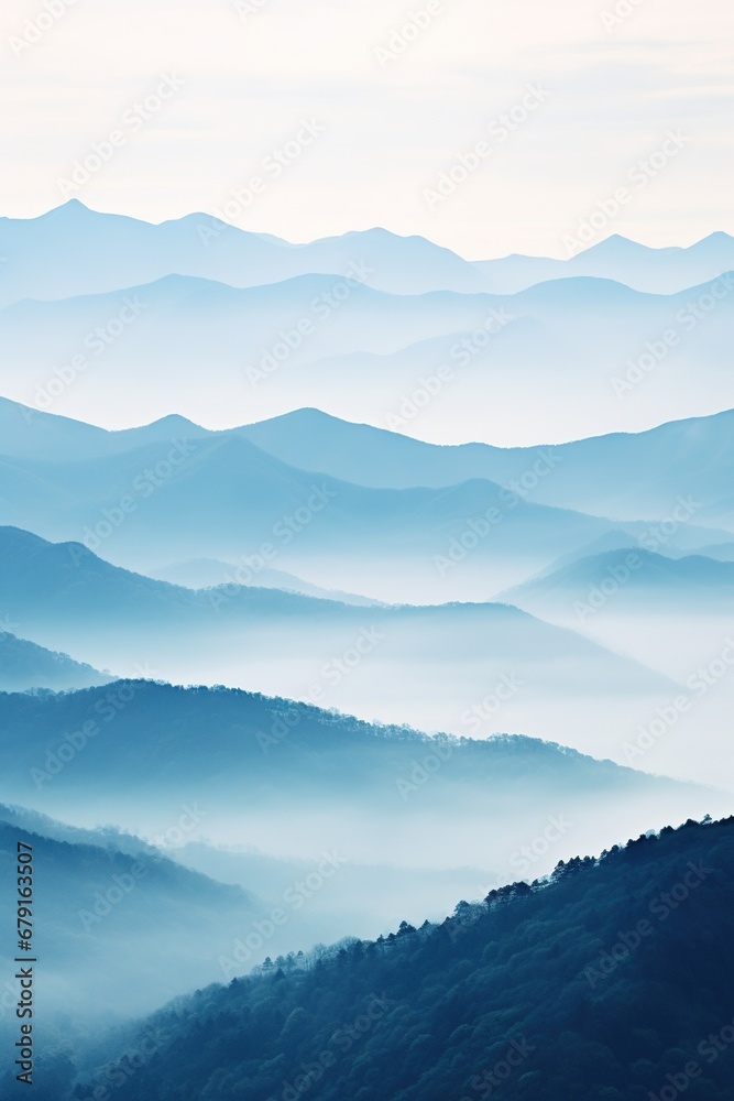 Beautiful landscape of mountains in foggy morning. Beauty in nature.