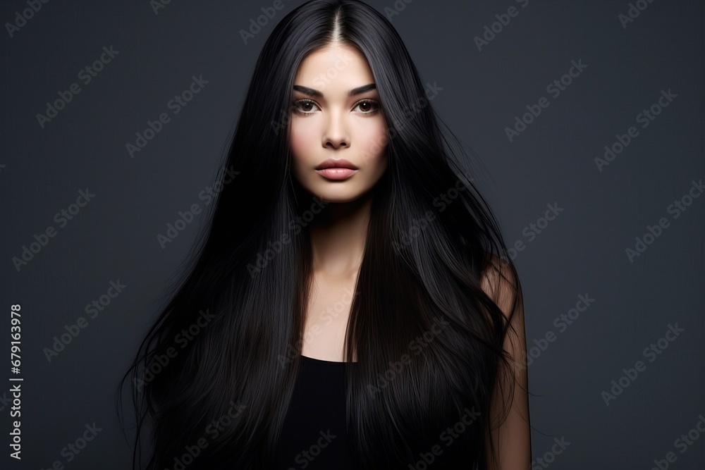 Beautiful woman with smooth shine hair. Long black hairstyle