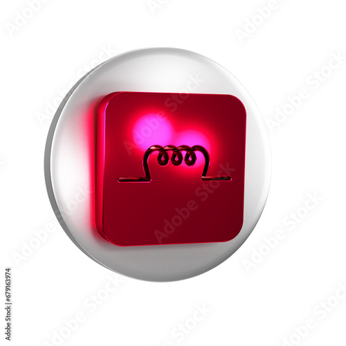 Red Inductor in electronic circuit icon isolated on transparent background. Silver circle button.
