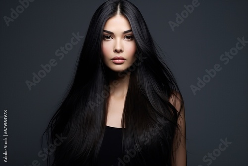 Beautiful woman with smooth shine hair. Long black hairstyle