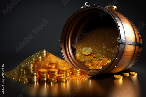 A Barrel filled with gold coins photo