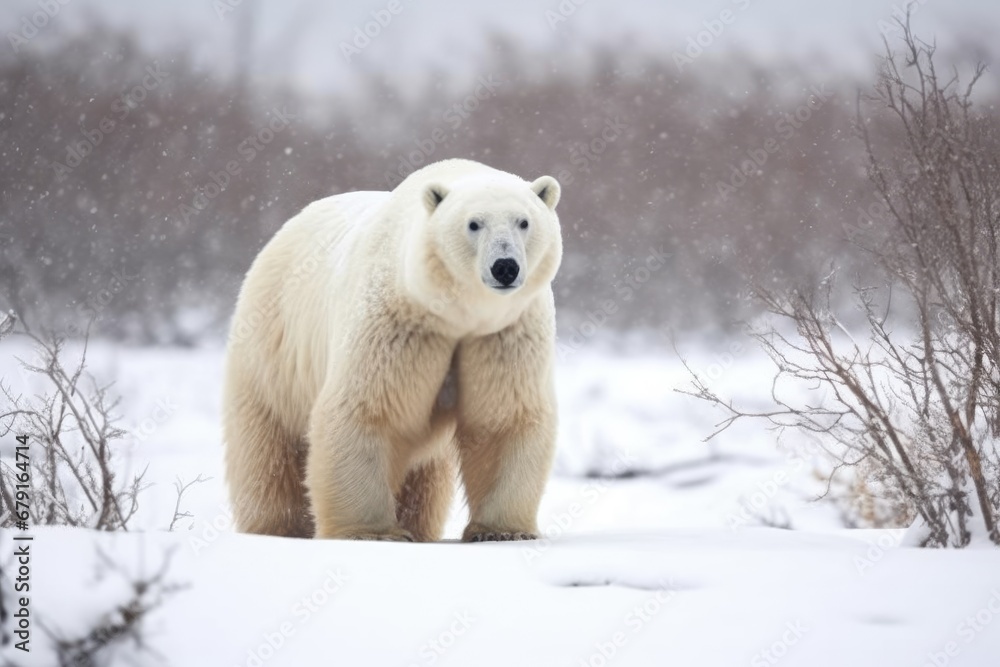 white polar bear standing alone in a snowy landscape white polar bear standing alone in a snowy landscape