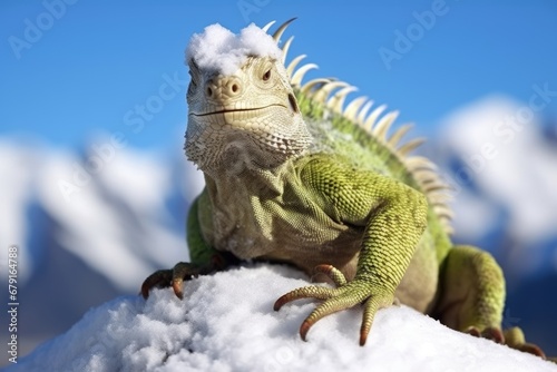iguana atop a snow-capped boulder © Alfazet Chronicles
