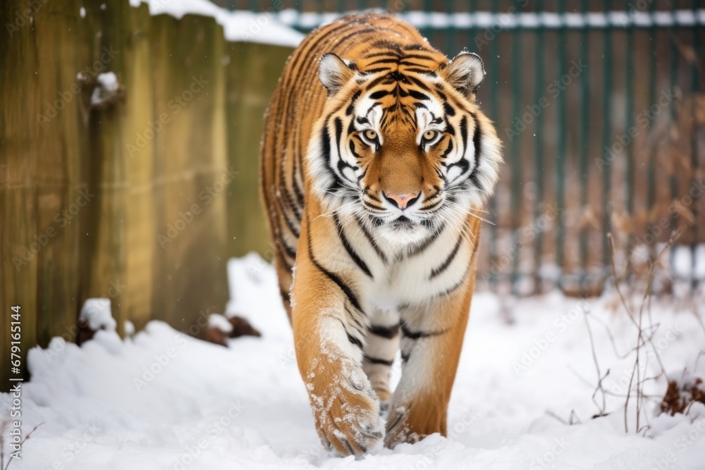 tiger walking in snow