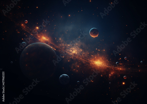 Solar system with planets and stars on night sky