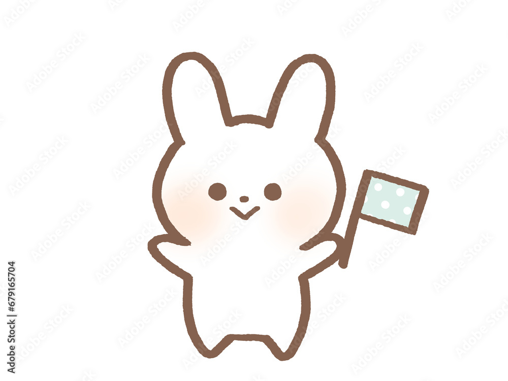 Obraz premium 旗を持って応援するうさぎのイラスト