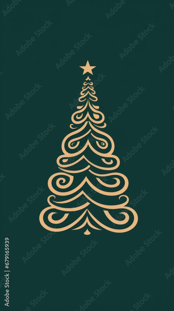 symbol of Christmas and New Year. the tree is drawn in thin golden lines on a dark background. vertical illustration symbol of Christmas and New Year. the tree is drawn in thin golden lines on a dark background. vertical illustration
