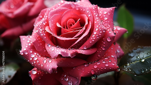 Beautiful pink rose with water drops on petals
