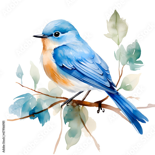 Watercolor illustration of a small blue bird on a transparent background. High quality