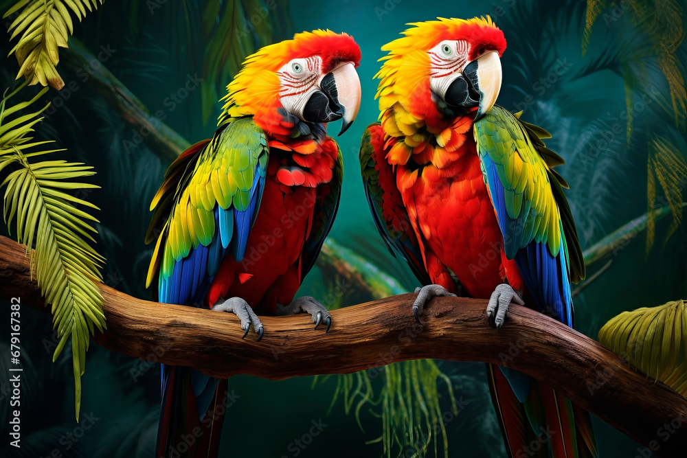 Naklejka premium Two macaws. Generative AI