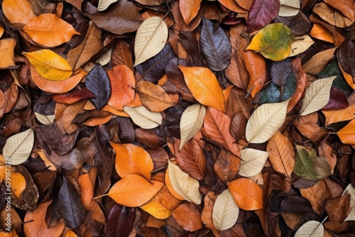 overhead shot of freshly fallen autumn leaves