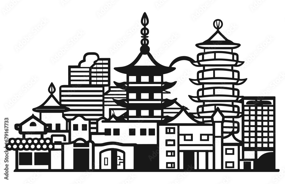 Japan City Skyline with Color Buildings Isolated on White, Abstract Japan Skyline with Color Landmarks.