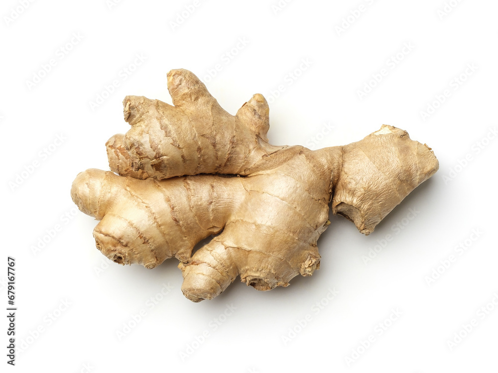 Ripe ginger on white