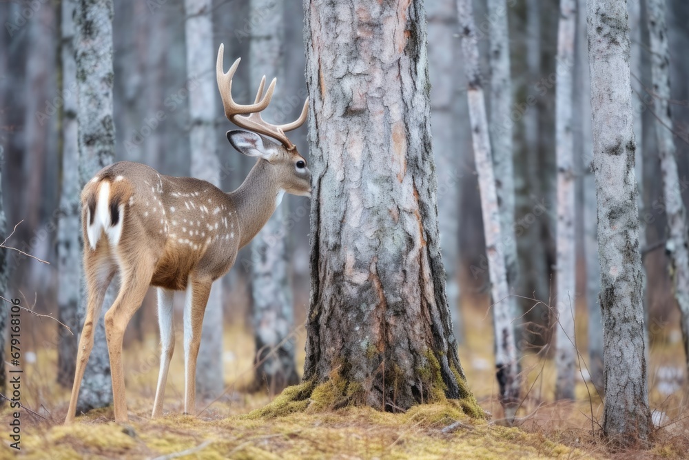 deer feeding on a tough bark tree deer feeding on a tough bark tree