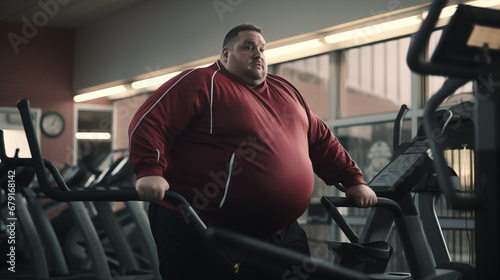Fat man exercising in the gym