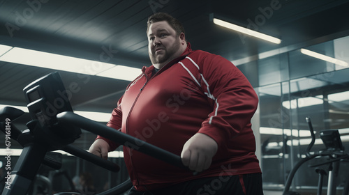 Fat man exercising in the gym