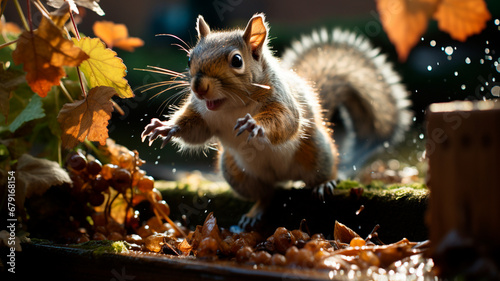 a squirrel with nuts in the forest