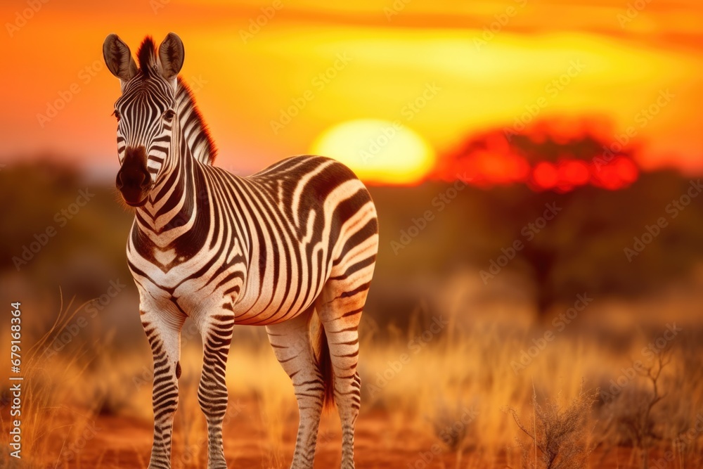 Obraz premium a zebra standing against the sunset