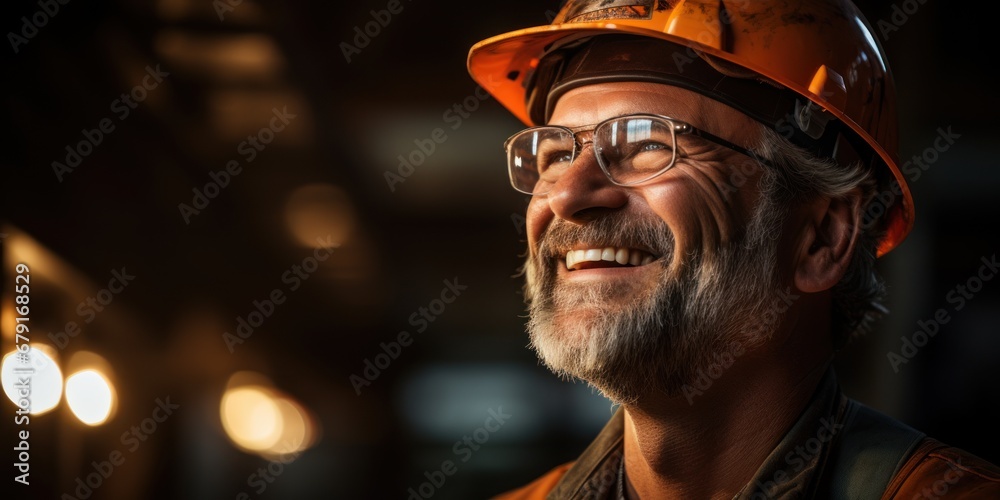 A radiant smile on the face of a construction foreman, about to enjoy his well-deserved retirement A radiant smile on the face of a construction foreman, about to enjoy his well-deserved retirement