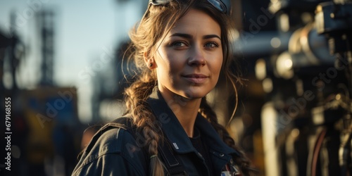 A skilled female worker carries out restoration tasks on a hydrocarbon platform