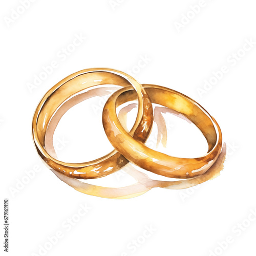 Golden wedding rings watercolor isolated transparent, Generative AI