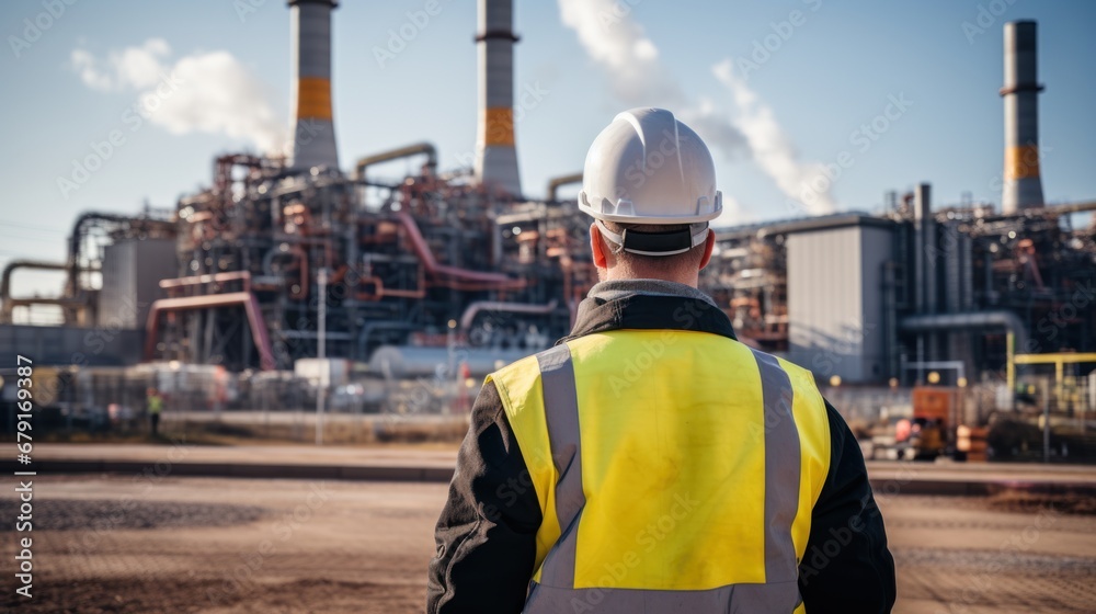 An engineer inspects a thermal power plant An engineer inspects a thermal power plant