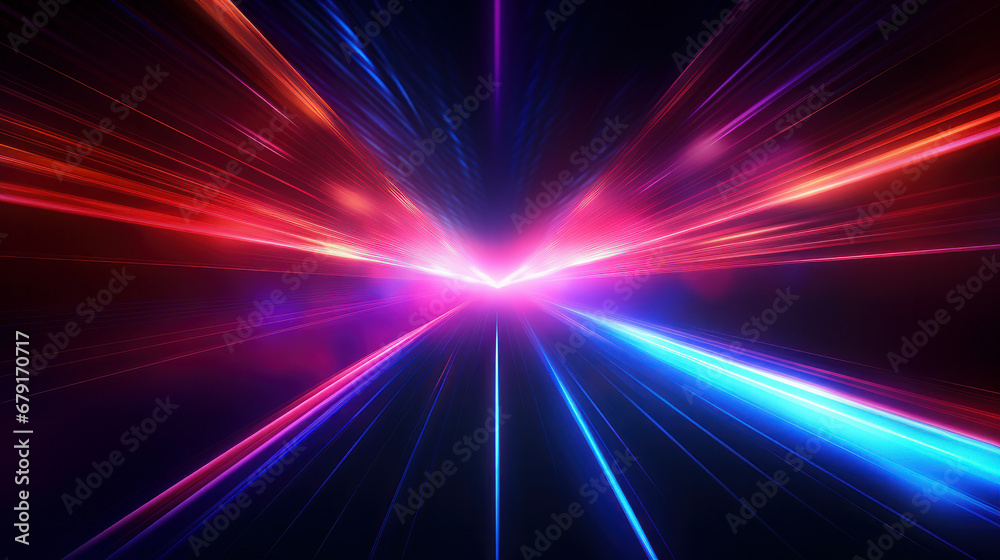 Glowing Laser Burst: Abstract Lines in Neon Light. ai generative