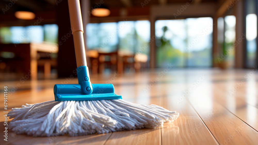 cleaning broom in the room - obrazy, fototapety, plakaty 