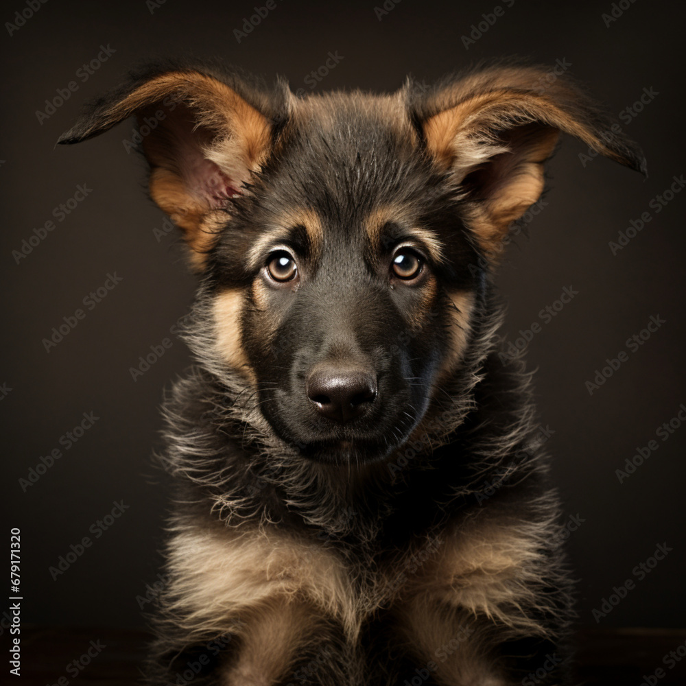 Fotografia de primer plano con detalle de adorable cachorro de perro de raza pastor aleman Fotografia de primer plano con detalle de adorable cachorro de perro de raza pastor aleman