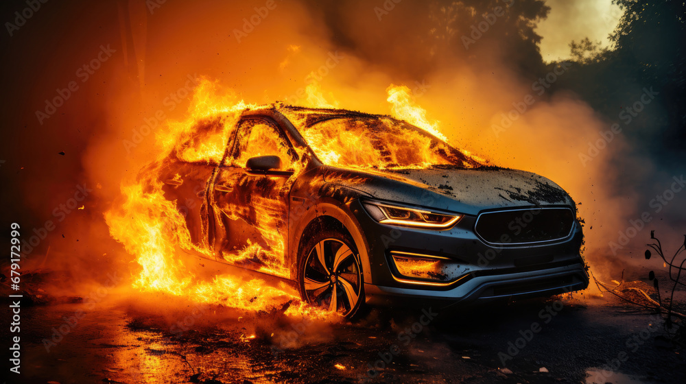 Electric car catches fire. Fire hazard from electric vehicles,Short