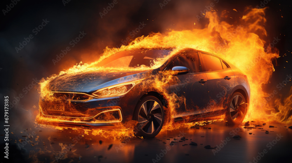 Electric car catches fire. Fire hazard from electric vehicles,Short