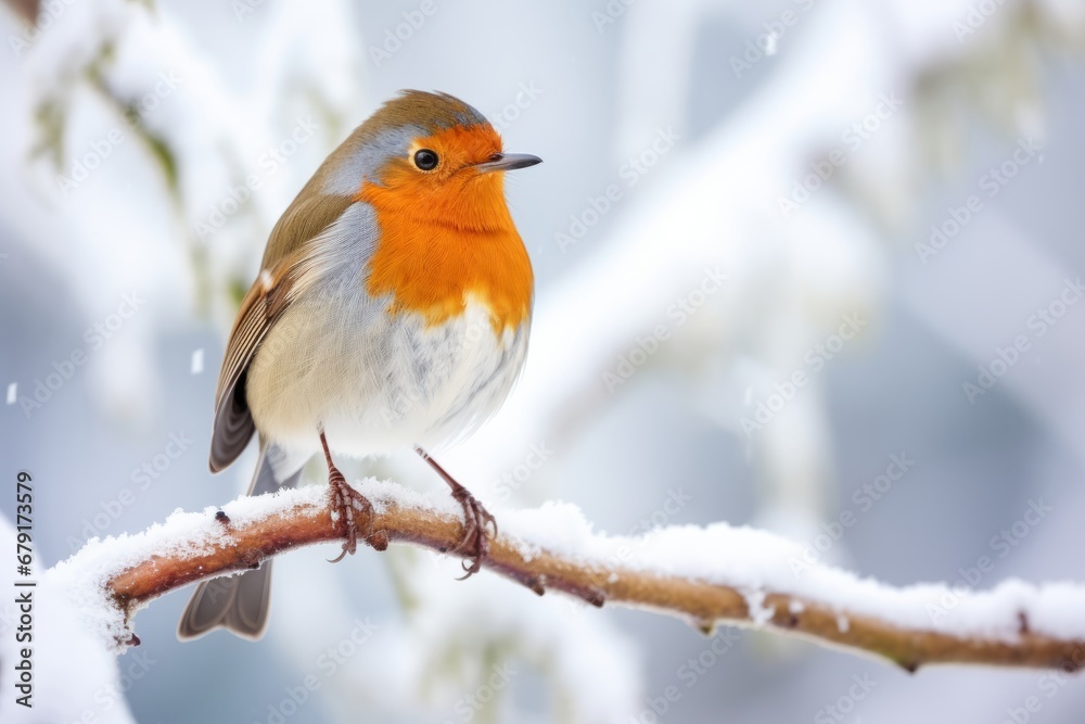 Winter's Beauty Captured in an Image of a Robin Sitting on a Snow-Draped Branch during Christmas Winter's Beauty Captured in an Image of a Robin Sitting on a Snow-Draped Branch during Christmas