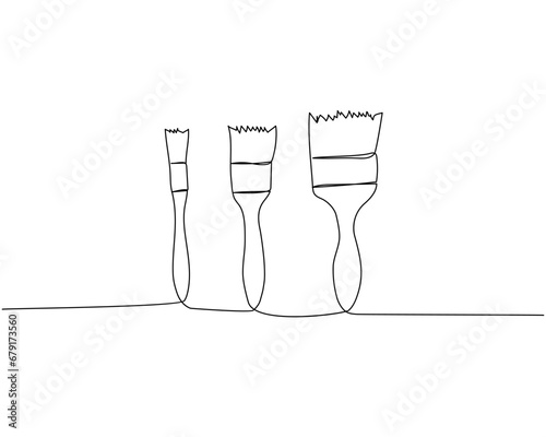 Paint brushes of different sizes one line art. Continuous line drawing of repair, professional, service, concept, support, maintenance, work, technician.
