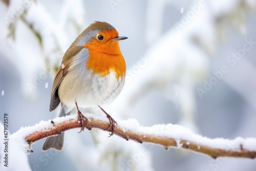 Winter's Beauty Captured in an Image of a Robin Sitting on a Snow-Draped Branch during Christmas © aicandy