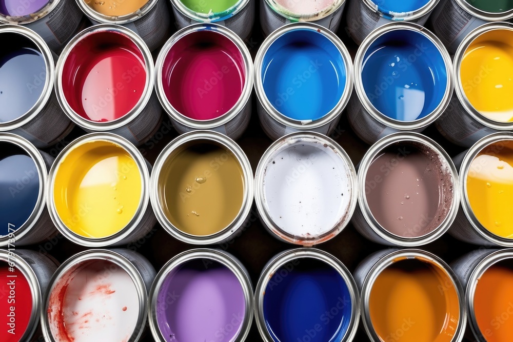 stack of paint cans showcasing array of colors
