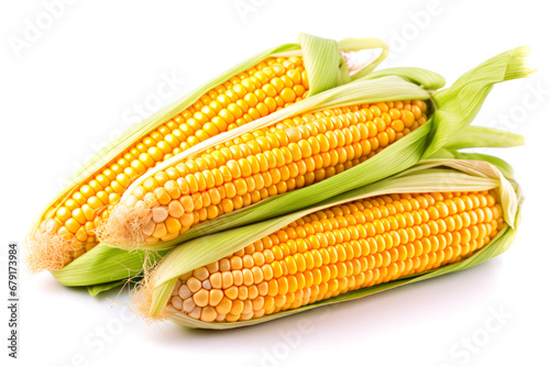 Sweet corn on the cob isolated on a white background cutout.