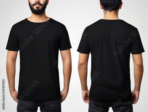 Fashionable T-Shirt Design: Young Man in Blank Black Tee.ai generative