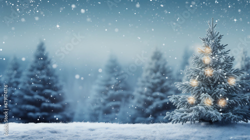 Snow covered christmas pine branches with Pine Cone And Snow Flakes © AspctStyle