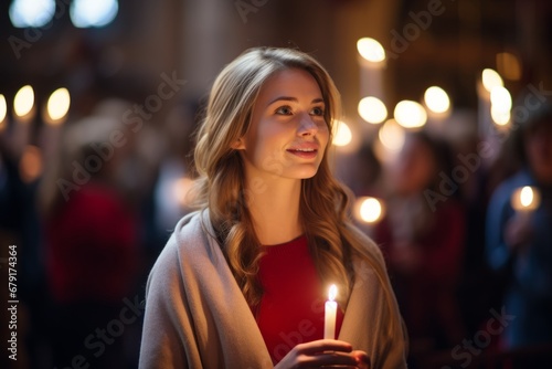 Festive Portrait of a Devoted Choir Member with Candle in Hand Celebrating Christmas through Song