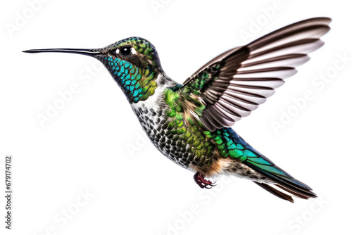 Hummingbird flying isolated on white background