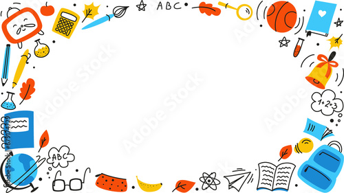 set of doodle elements for school, doodle school, school theme, school doodles, inscription in a notebook, training, lessons, time for training, Set of school tools, set of education icons	