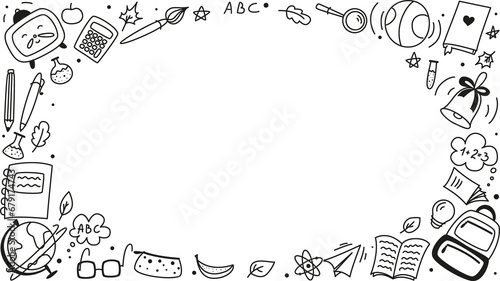 set of doodle elements for school, doodle school, school theme, school doodles, inscription in a notebook, training, lessons, time for training, Set of school tools, set of education icons	