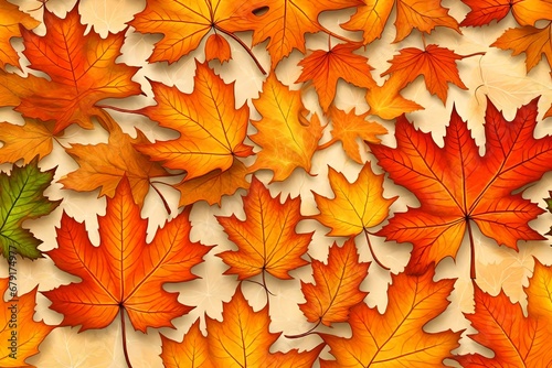 Autumn background, seamless tile with maple leaves naturaly HD glow photo