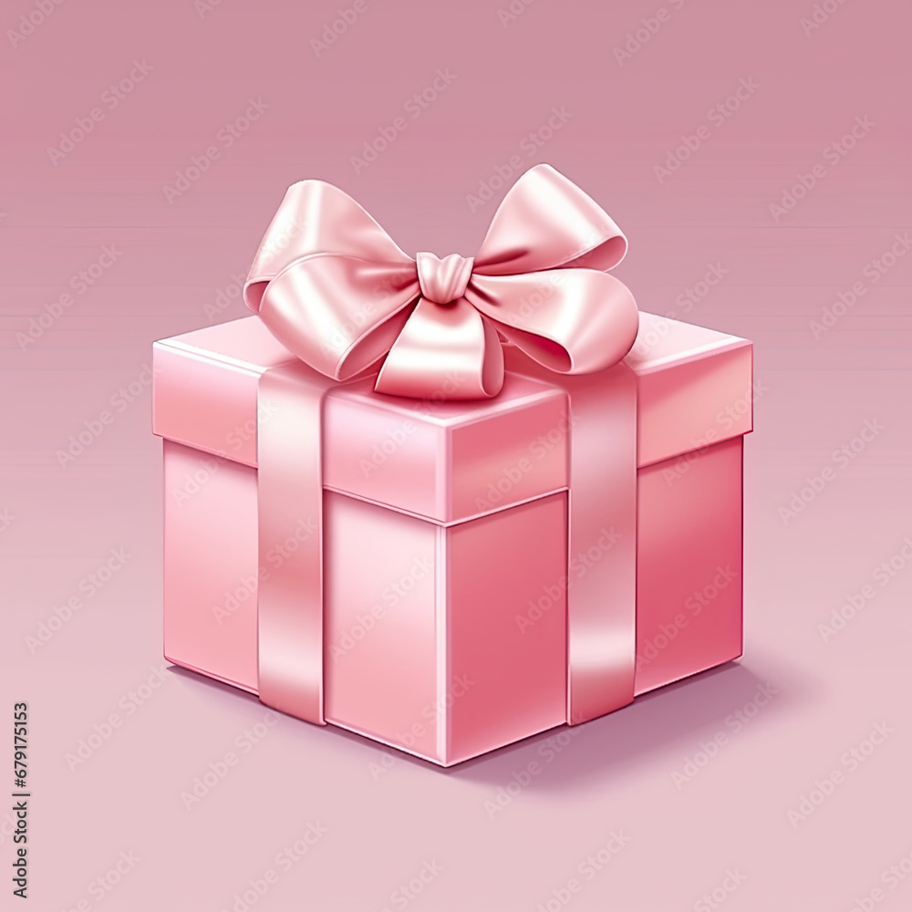 Pink gift box with ribbon and bow on a light background.