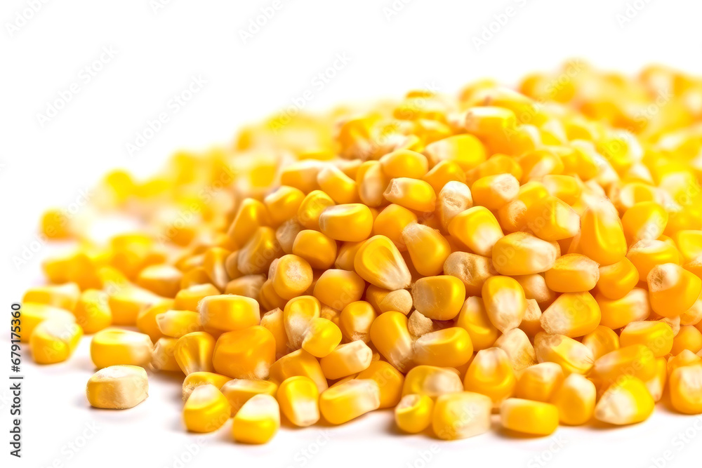 Corn seeds isolated on white background. Corn grains close-up. Corn seeds isolated on white background. Corn grains close-up.