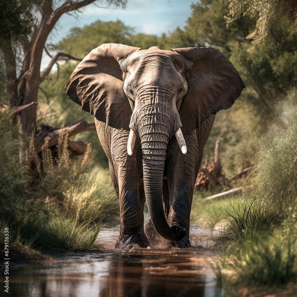 fotografia con detalle de elefante caminando en una senda, en su habitat natural