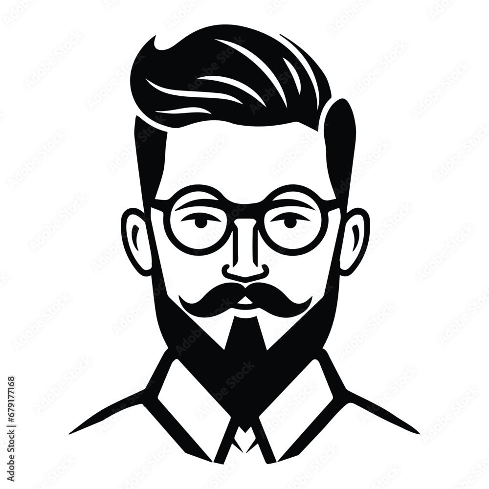 Bearded Businessman In Glasses Flat Icon Isolated On White Background