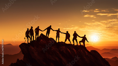Silhouette of success business teamwork and motivation