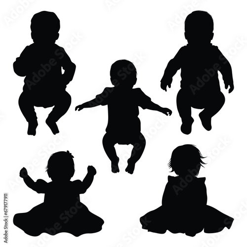 Newborn Baby or Children Silhouettes Vector Silhouettes