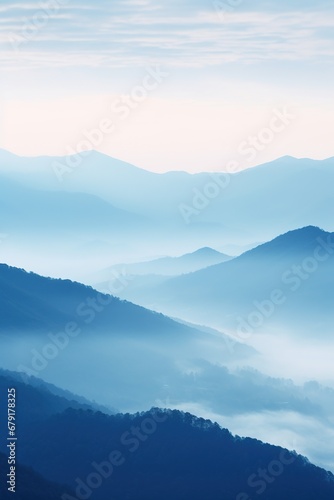 Beautiful landscape of mountains in foggy morning. Beauty in nature.